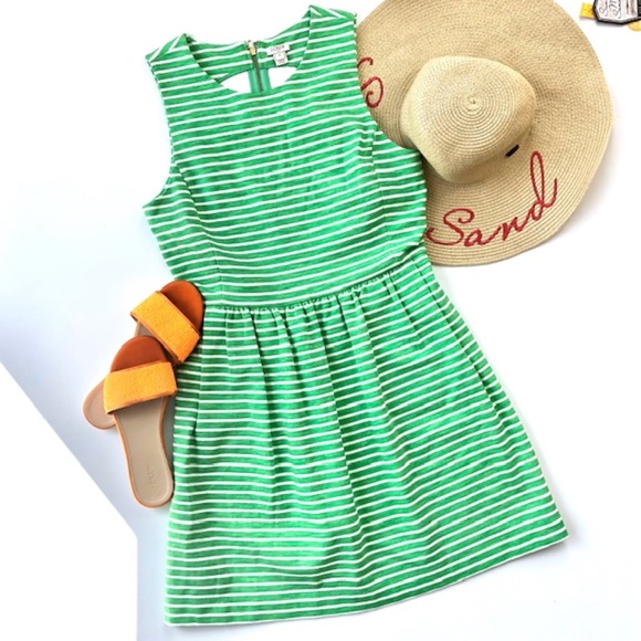 J.Crew Green Striped Sleeveless Dress with Pockets - Picture 3 of 10